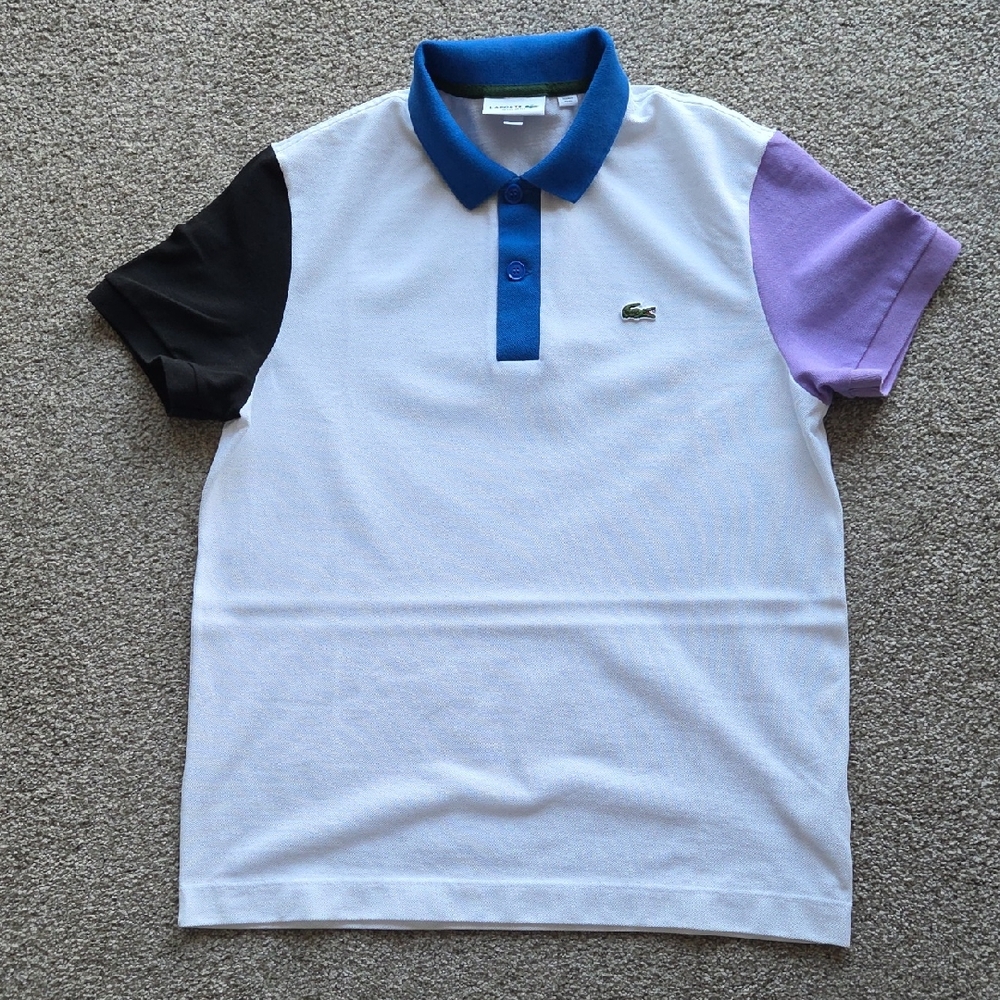 Lacoste Colorblock Polo in White, Blue, Black & Purple
